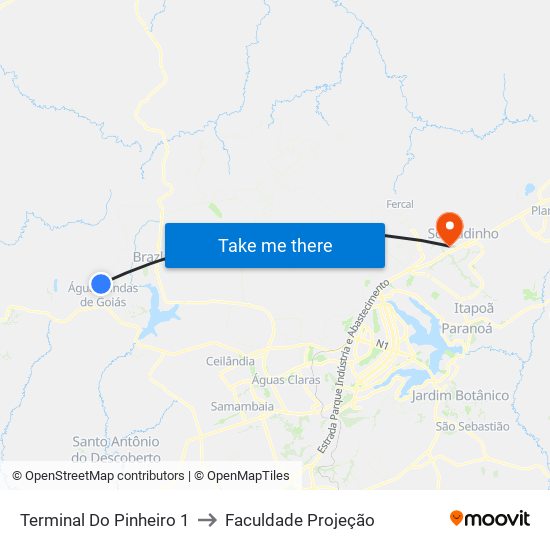 Terminal Do Pinheiro 1 to Faculdade Projeção map