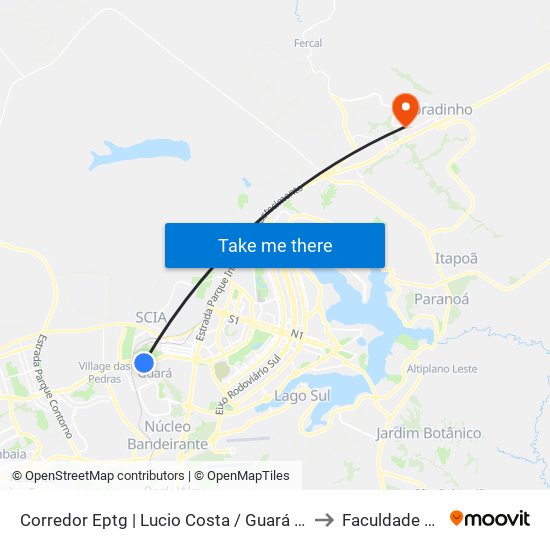 Corredor Eptg | Lucio Costa / Guará (Sentido Taguatinga) to Faculdade Projeção map