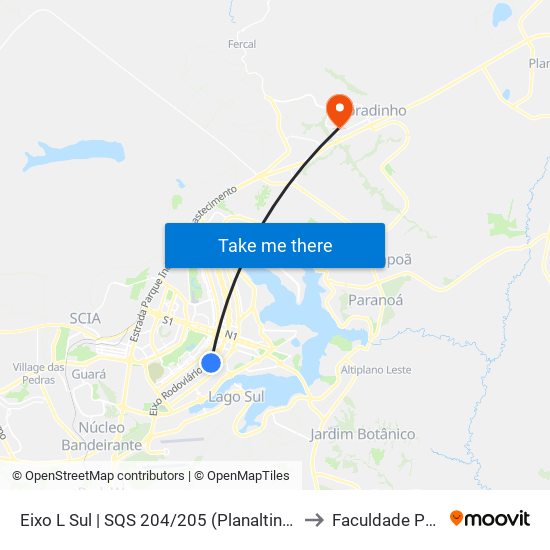 Eixo L Sul | SQS 204/205 (Planaltina / Sobradinho) to Faculdade Projeção map