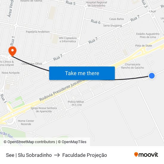 SEE | SLU Sobradinho to Faculdade Projeção map