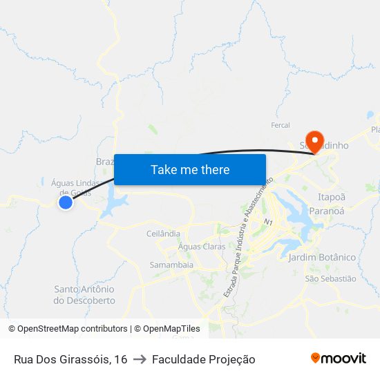 Rua Dos Girassóis, 16 to Faculdade Projeção map