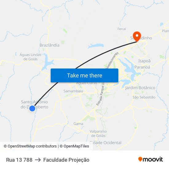 Rua 13 788 to Faculdade Projeção map