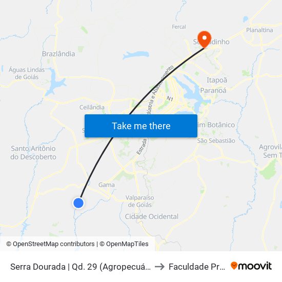 Serra Dourada | Qd. 29 (Agropecuária / Sacolão) to Faculdade Projeção map