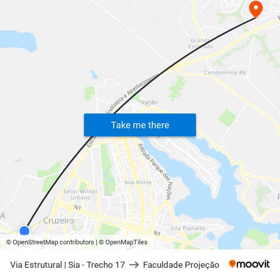 Via Estrutural | Sia - Trecho 17 to Faculdade Projeção map