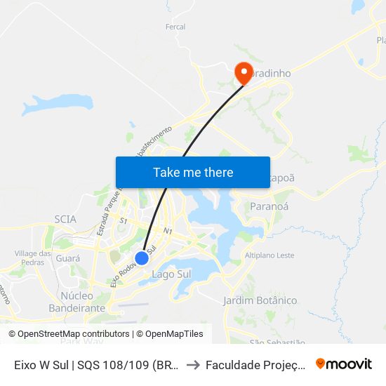Eixo W Sul | SQS 108/109 (BRT) to Faculdade Projeção map