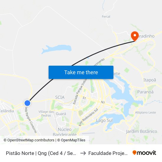 Pistão Norte | Qng (Ced 4 / Senac) to Faculdade Projeção map
