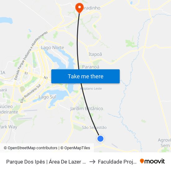 Parque Dos Ipês | Área De Lazer Do Crixá to Faculdade Projeção map
