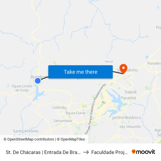 St. De Chácaras | Entrada De Brazlândia to Faculdade Projeção map