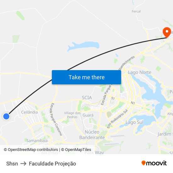 Shsn to Faculdade Projeção map