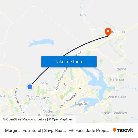 Marginal Estrutural | Shvp, Rua 10a to Faculdade Projeção map