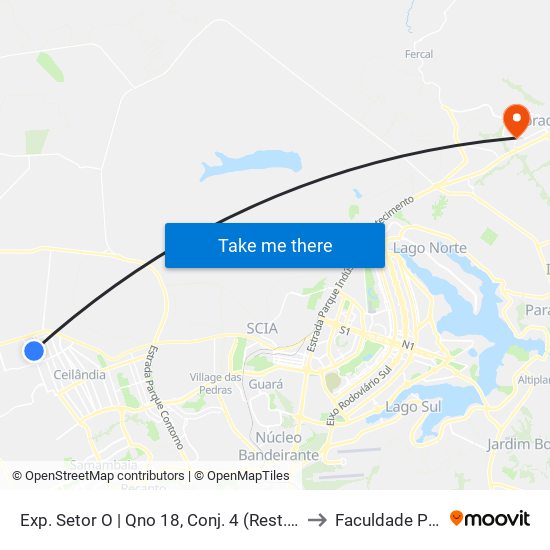 Exp. Setor O | Qno 18, Conj. 4 (Rest. Carne Na Brasa) to Faculdade Projeção map