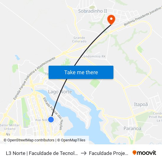 L3 Norte | Faculdade de Tecnologia to Faculdade Projeção map