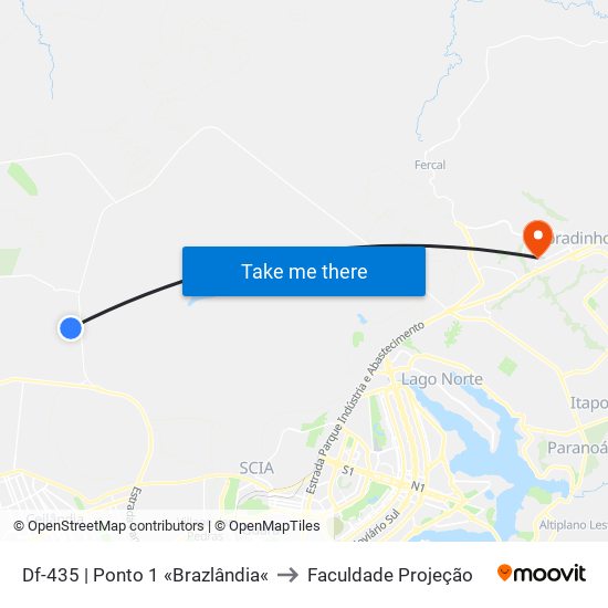 Df-435 | Ponto 1 «Brazlândia« to Faculdade Projeção map