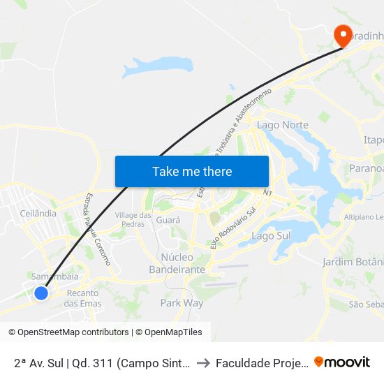 2ª Av. Sul | Qd. 311 (Campo Sintético) to Faculdade Projeção map