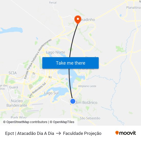 Epct | Atacadão Dia A Dia to Faculdade Projeção map