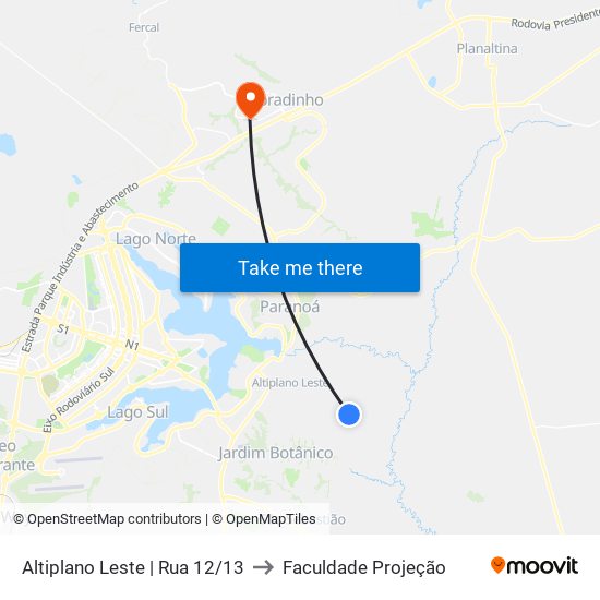 Altiplano Leste | Rua 12/13 to Faculdade Projeção map
