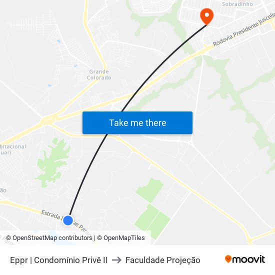 Eppr | Condomínio Privê II to Faculdade Projeção map