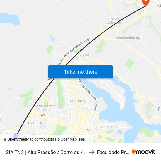 Sia Trecho 3 - Alta Pressão/Portobello/Correios to Faculdade Projeção map