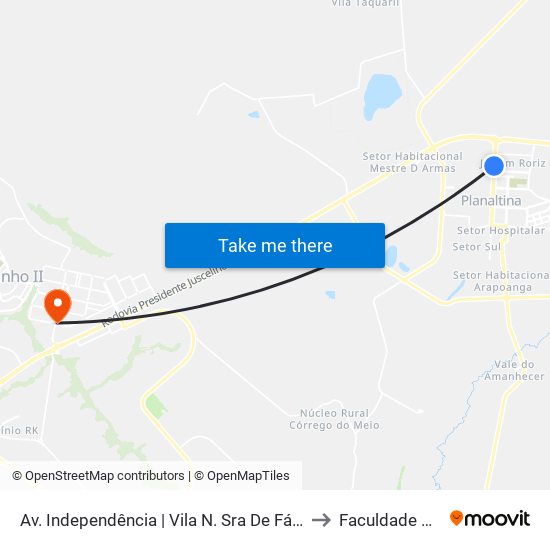 Av. Independência | Vila N. Sra De Fátima / Jardim Roriz to Faculdade Projeção map