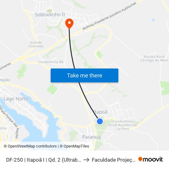 DF-250 | Itapoã I | Qd. 2 (Ultrabox) to Faculdade Projeção map