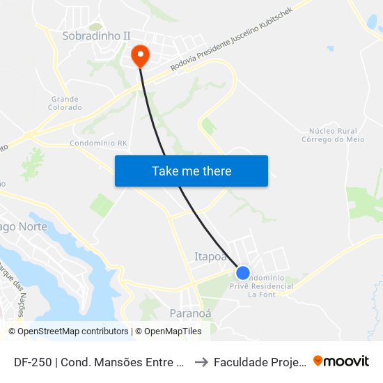 DF-250 | Cond. Mansões Entre Lagos to Faculdade Projeção map