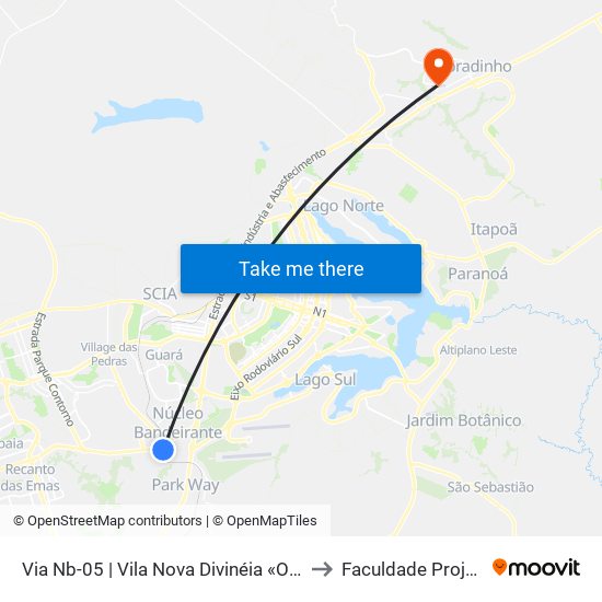 Via Nb-05 | Vila Nova Divinéia «Oposto» to Faculdade Projeção map