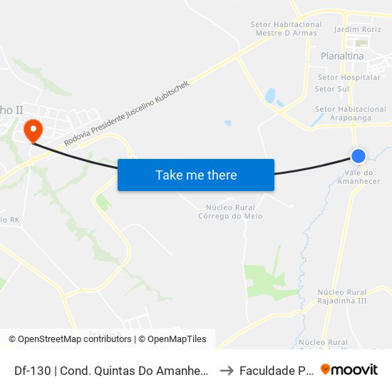 Df-130 | Cond. Quintas Do Amanhecer II (2ª Entrada) to Faculdade Projeção map