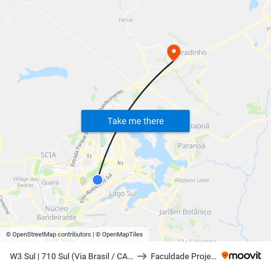 W3 Sul | 710 Sul (Via Brasil / CASEB) to Faculdade Projeção map