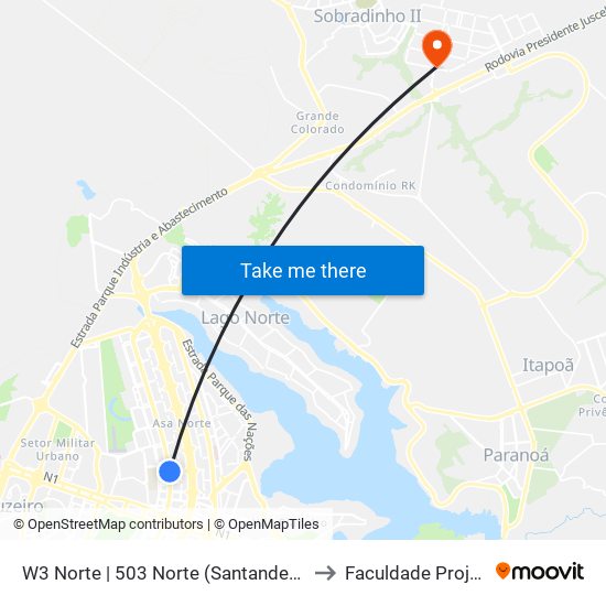 W3 Norte | 503 Norte (Santander / BRB) to Faculdade Projeção map