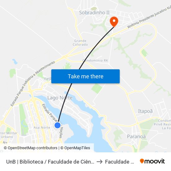 UnB | Biblioteca / Faculdade de Ciência da Informação to Faculdade Projeção map