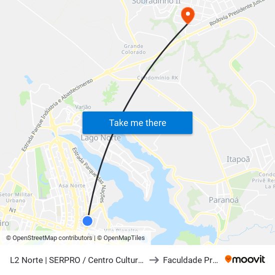 L2 Norte | SERPRO / Centro Cultural de Brasília to Faculdade Projeção map