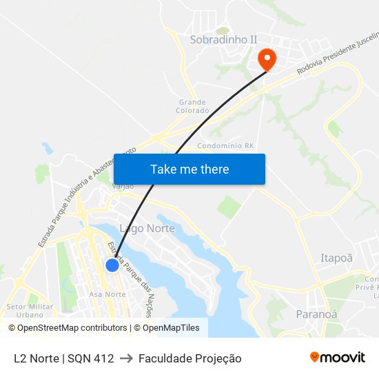 L2 Norte | SQN 412 to Faculdade Projeção map