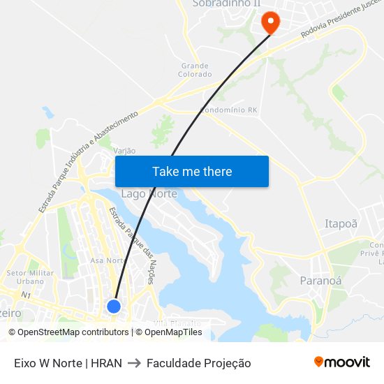 Eixo W Norte | HRAN to Faculdade Projeção map