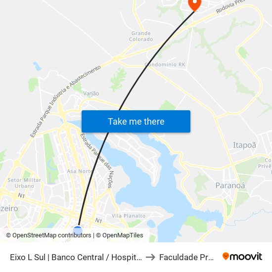 Eixo L Sul | Banco Central / Hospital de Base to Faculdade Projeção map