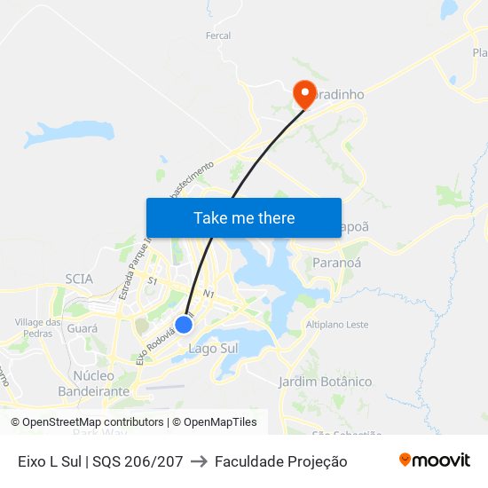 Eixo L Sul | SQS 206/207 to Faculdade Projeção map