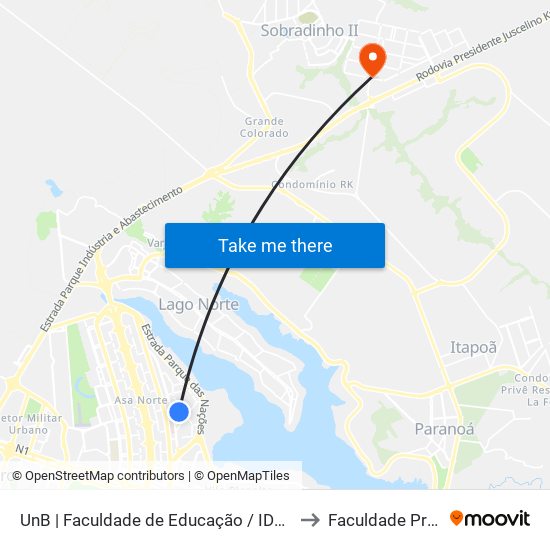 UnB | Faculdade de Educação / IDA / Santander to Faculdade Projeção map