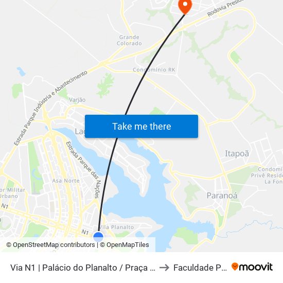 Via N1 | Palácio do Planalto / Praça dos Três Poderes to Faculdade Projeção map
