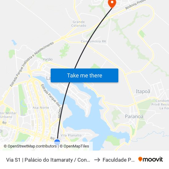 Via S1 | Palácio do Itamaraty / Congresso Nacional to Faculdade Projeção map