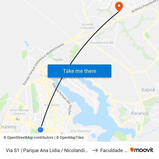 Via S1 | Parque Ana Lídia / Nicolandia / Eixo Ibero-Americano to Faculdade Projeção map