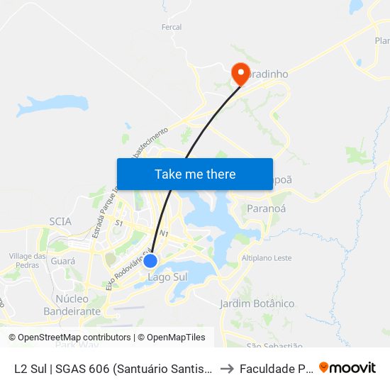 L2 Sul | SGAS 606 (Santuário Santissimo Sacramento) to Faculdade Projeção map