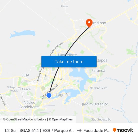 L2 Sul | SGAS 614 (IESB / Parque Asa Sul / CREAS) to Faculdade Projeção map