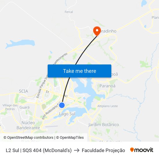 L2 Sul | SQS 404 (McDonald's) to Faculdade Projeção map