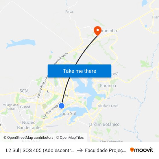 L2 Sul | SQS 405 (Adolescentro) to Faculdade Projeção map