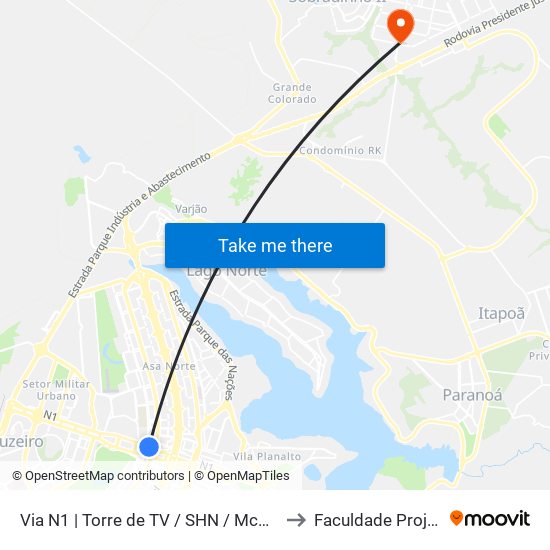 Via N1 | Torre de TV / SHN / McDonald's to Faculdade Projeção map
