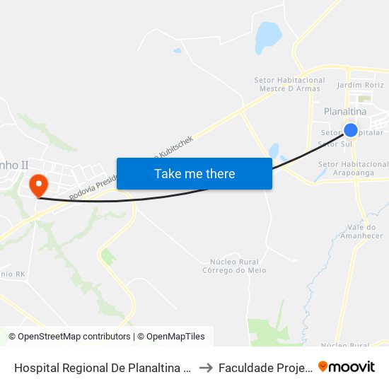 Hospital Regional De Planaltina / Cras to Faculdade Projeção map