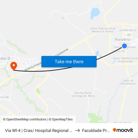 Via Wl-4 | Cras/ Hospital Regional De Planaltina to Faculdade Projeção map