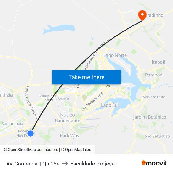 Av. Comercial | Qn 15e to Faculdade Projeção map