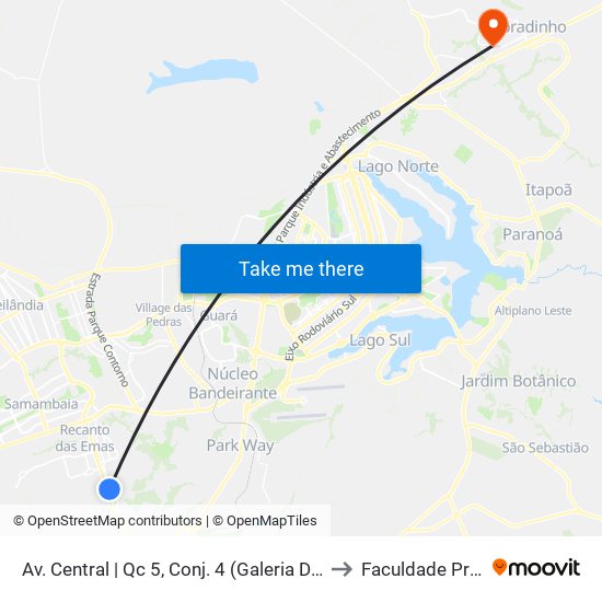 Av. Central | Qc 5, Conj. 4 (Galeria Dahriah Center) to Faculdade Projeção map