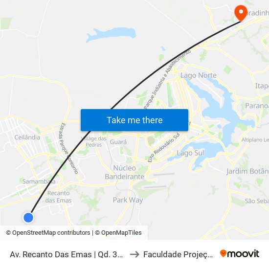 Av. Recanto Das Emas | Qd. 308 to Faculdade Projeção map