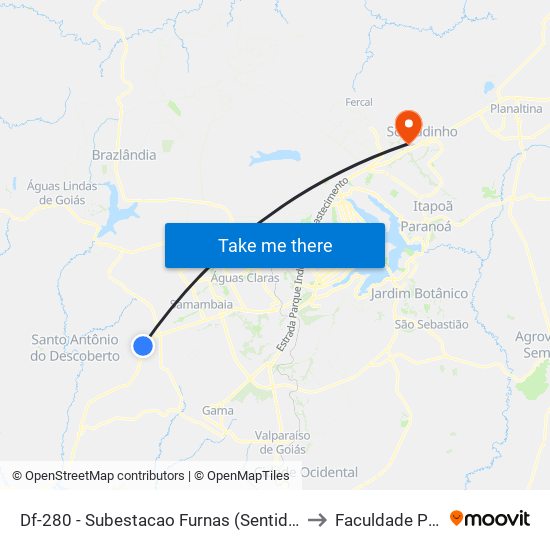 Df-280 - Subestacao Furnas (Sentido Santo Antonio) to Faculdade Projeção map